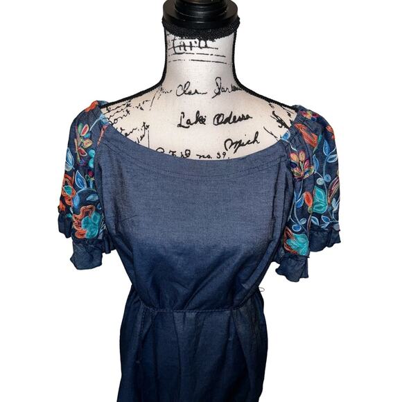 Signature by Robbie Bee Dress Womens Size 8‎ Floral Embroidered Ruffle Sleeve - Picture 2 of 11